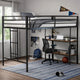 Ady Twin Size Loft Bed with Ladder & 2 Wood Shelves | Black Metal Frame
