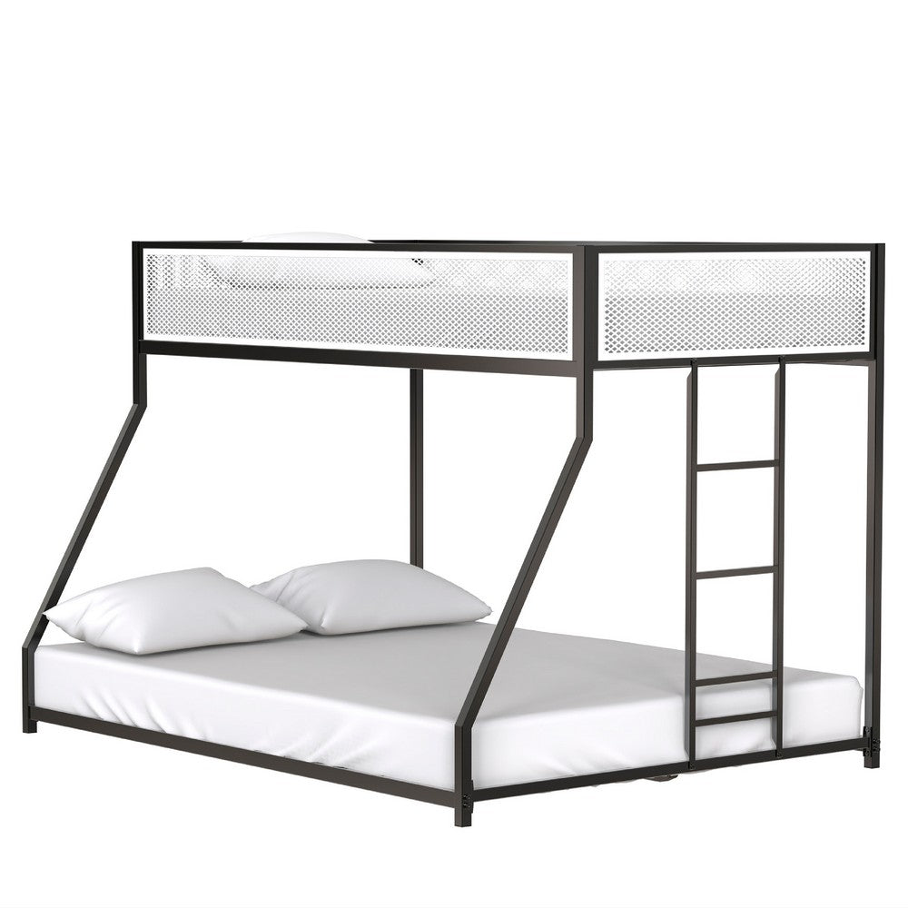 Ady Low Profile Twin Over Full Bunk Bed with Mesh Guardrail | Black Metal