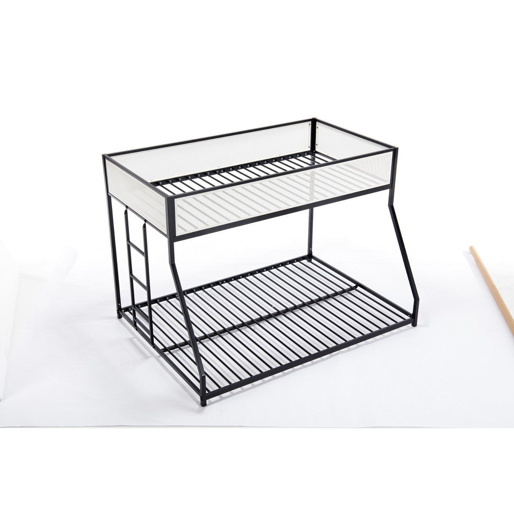 Ady Low Profile Twin Over Full Bunk Bed with Mesh Guardrail | Black Metal