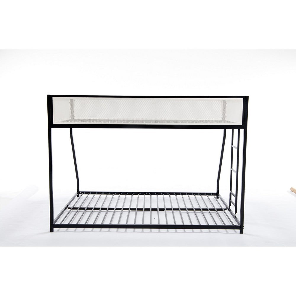 Ady Low Profile Twin Over Full Bunk Bed with Mesh Guardrail | Black Metal