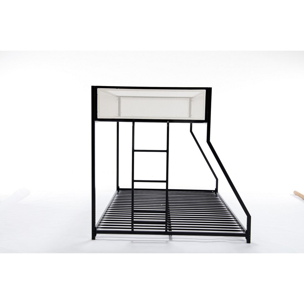 Ady Low Profile Twin Over Full Bunk Bed with Mesh Guardrail | Black Metal