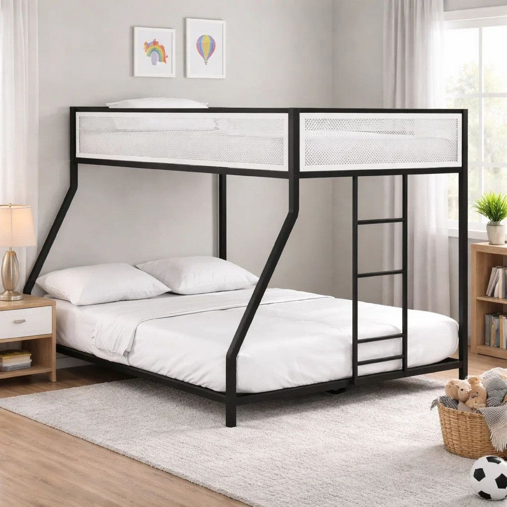 Ady Low Profile Twin Over Full Bunk Bed with Mesh Guardrail | Black Metal