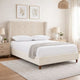 Pery Queen Size Bed with Button Tufted Headboard | Ivory Velvet Upholstery
