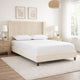 Pery Queen Size Bed with Button Tufted Headboard | Ivory Velvet Upholstery