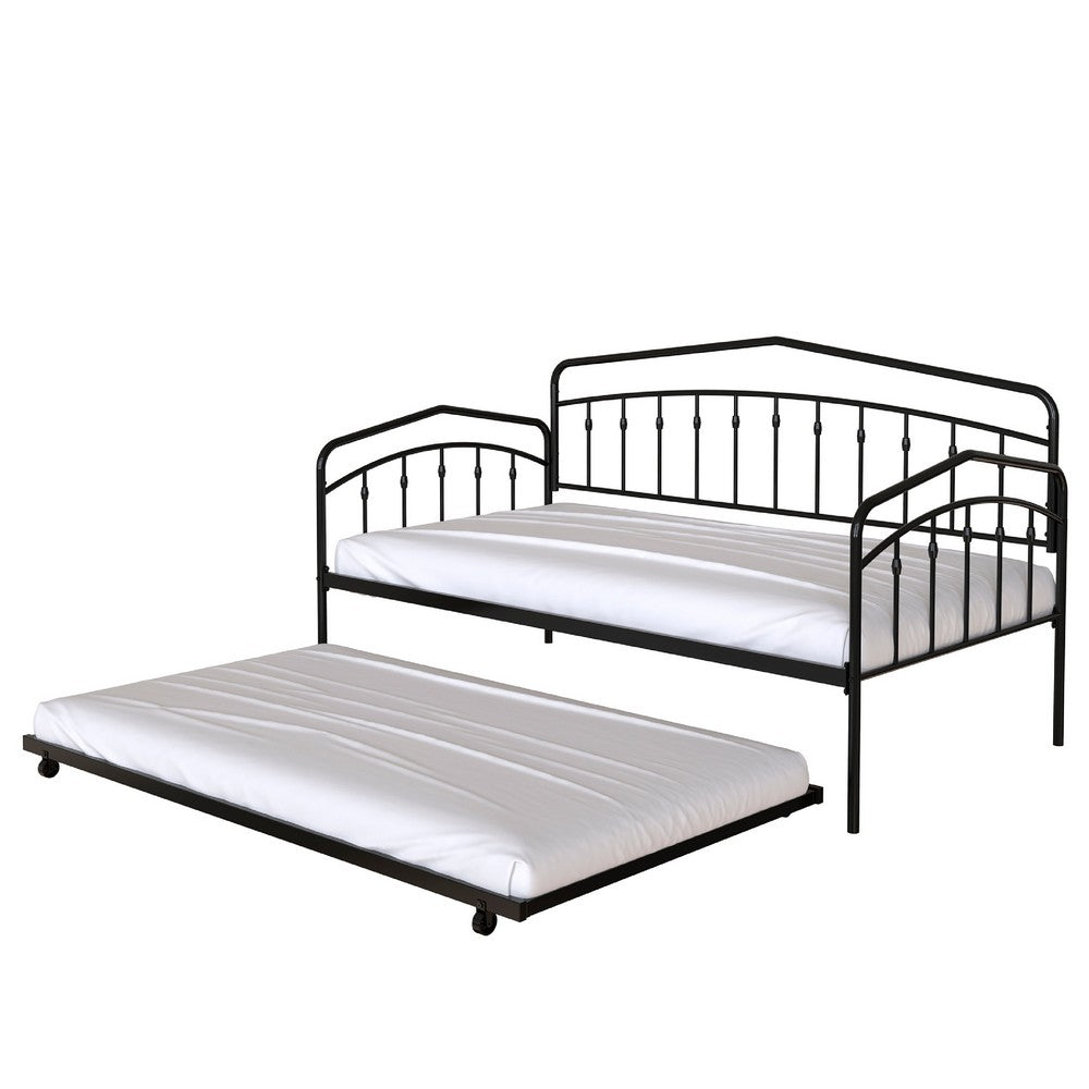 Fea Twin Size Daybed with Pull Out Twin Trundle | Black Metal Frame