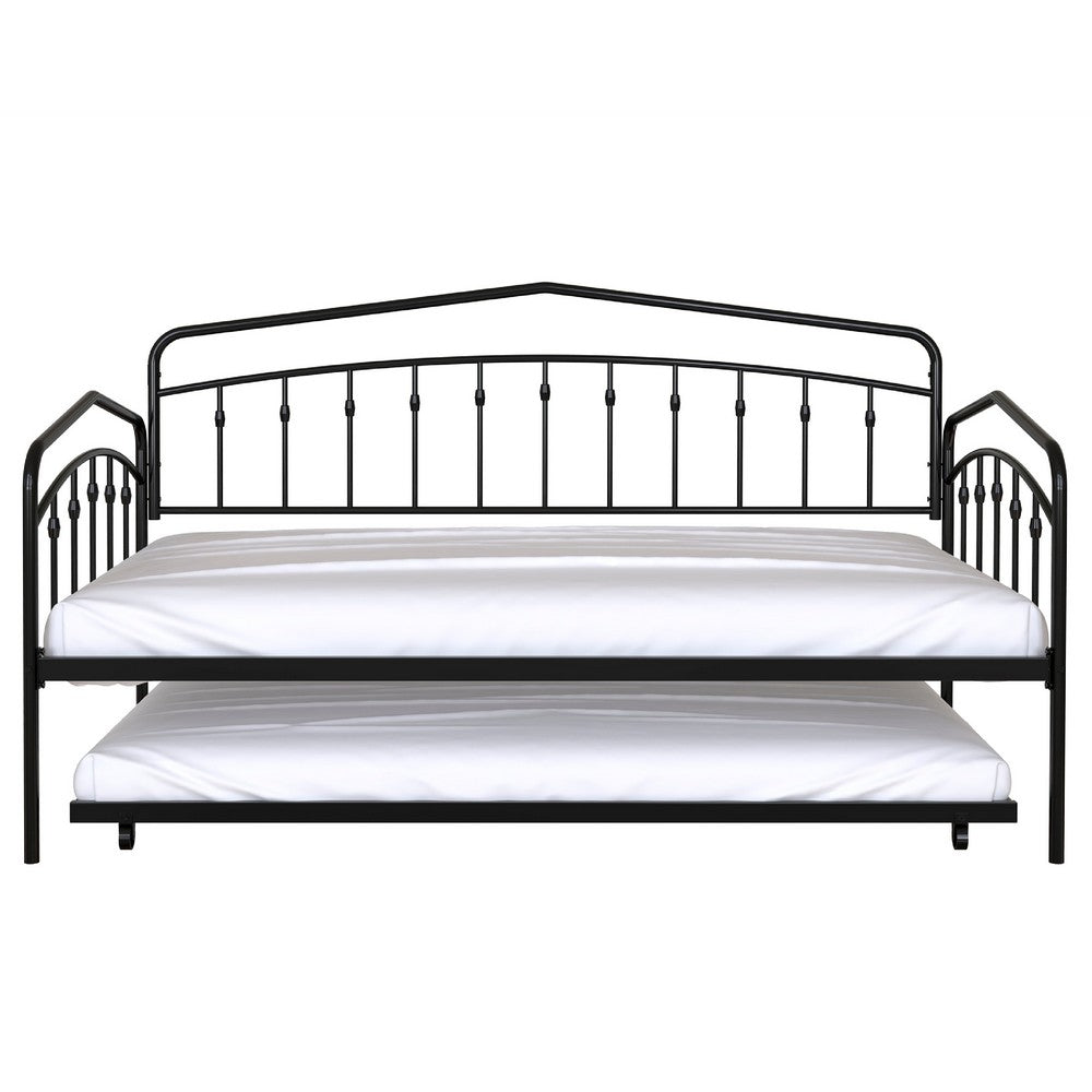 Fea Twin Size Daybed with Pull Out Twin Trundle | Black Metal Frame