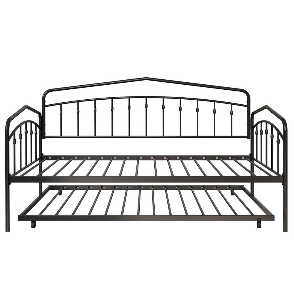 Fea Twin Size Daybed with Pull Out Twin Trundle | Black Metal Frame