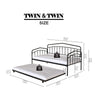 Fea Twin Size Daybed with Pull Out Twin Trundle | Black Metal Frame