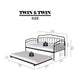 Fea Twin Size Daybed with Pull Out Twin Trundle | Black Metal Frame