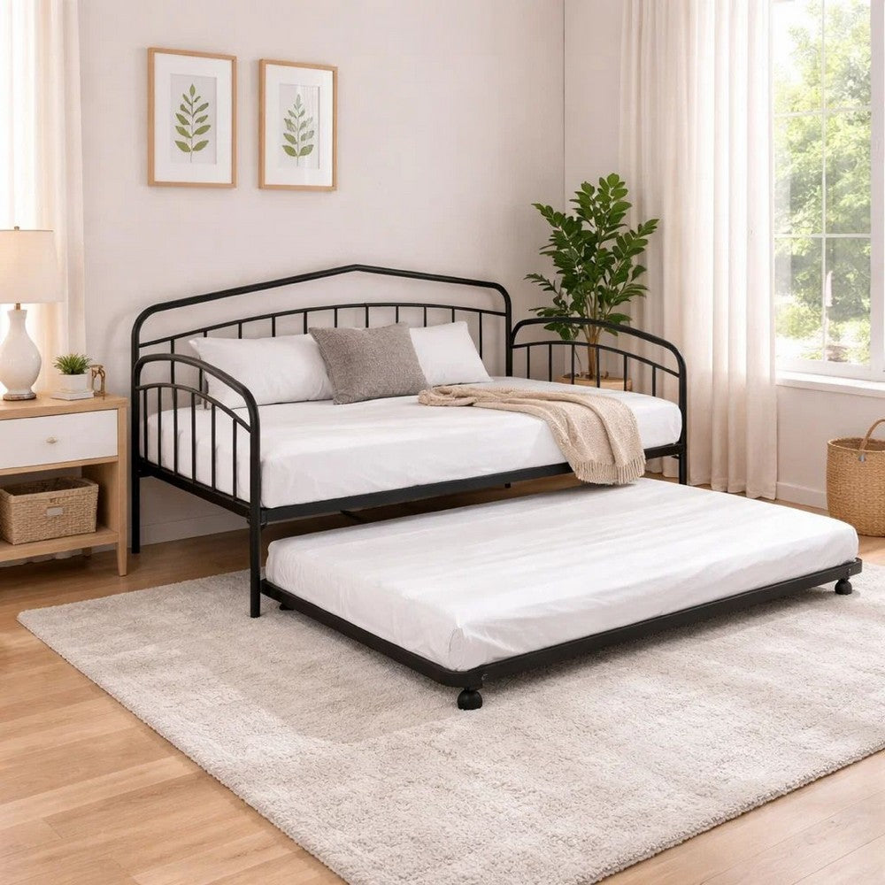 Fea Twin Size Daybed with Pull Out Twin Trundle | Black Metal Frame