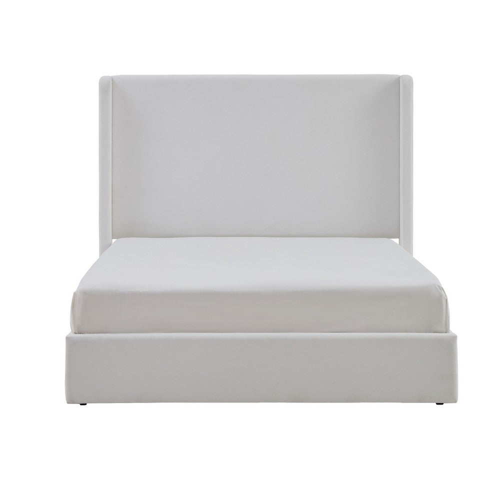 Cery King Size Bed with High Wingback Headboard | White Velvet Upholstery
