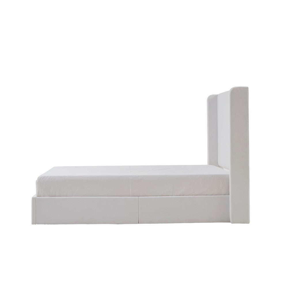 Cery King Size Bed with High Wingback Headboard | White Velvet Upholstery