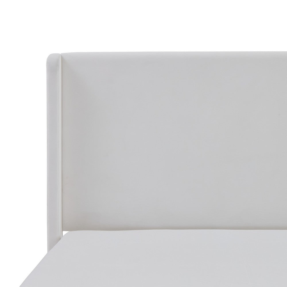 Cery King Size Bed with High Wingback Headboard | White Velvet Upholstery