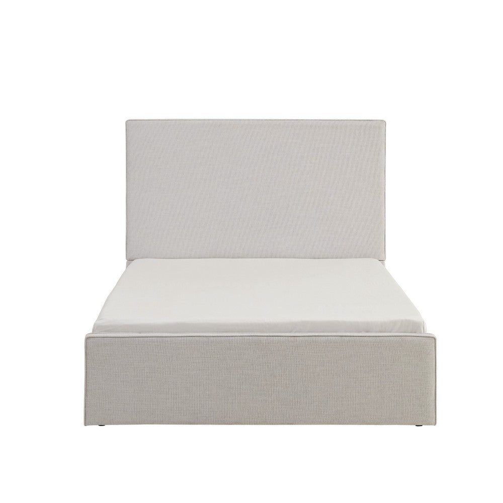 Zely Queen Size Bed with Tall Headboard | Textured Ivory Upholstery