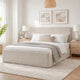 Zely Queen Size Bed with Tall Headboard | Textured Ivory Upholstery