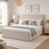 Zely Queen Size Bed with Tall Headboard | Textured Ivory Upholstery
