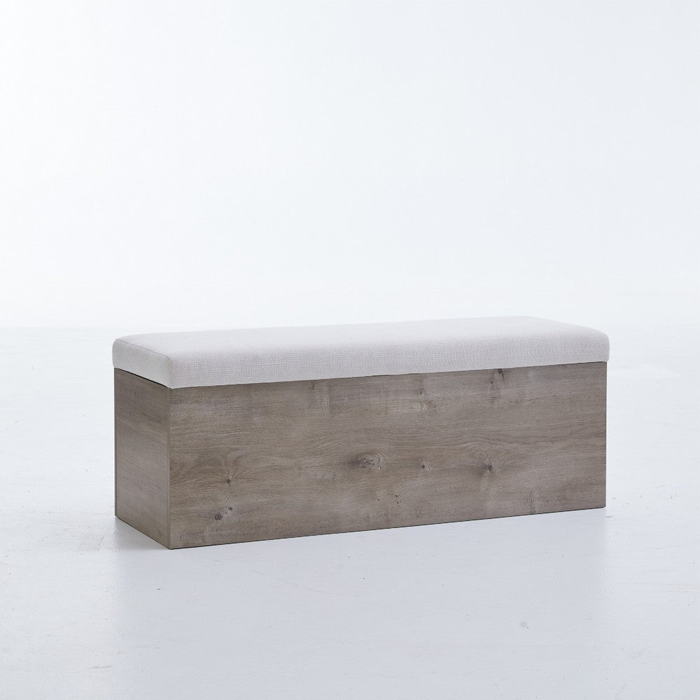 Sely Bench with Flip Top Storage | 46" Padded Ivory Seat | Light Gray