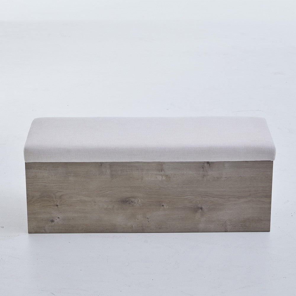 Sely Bench with Flip Top Storage | 46" Padded Ivory Seat | Light Gray