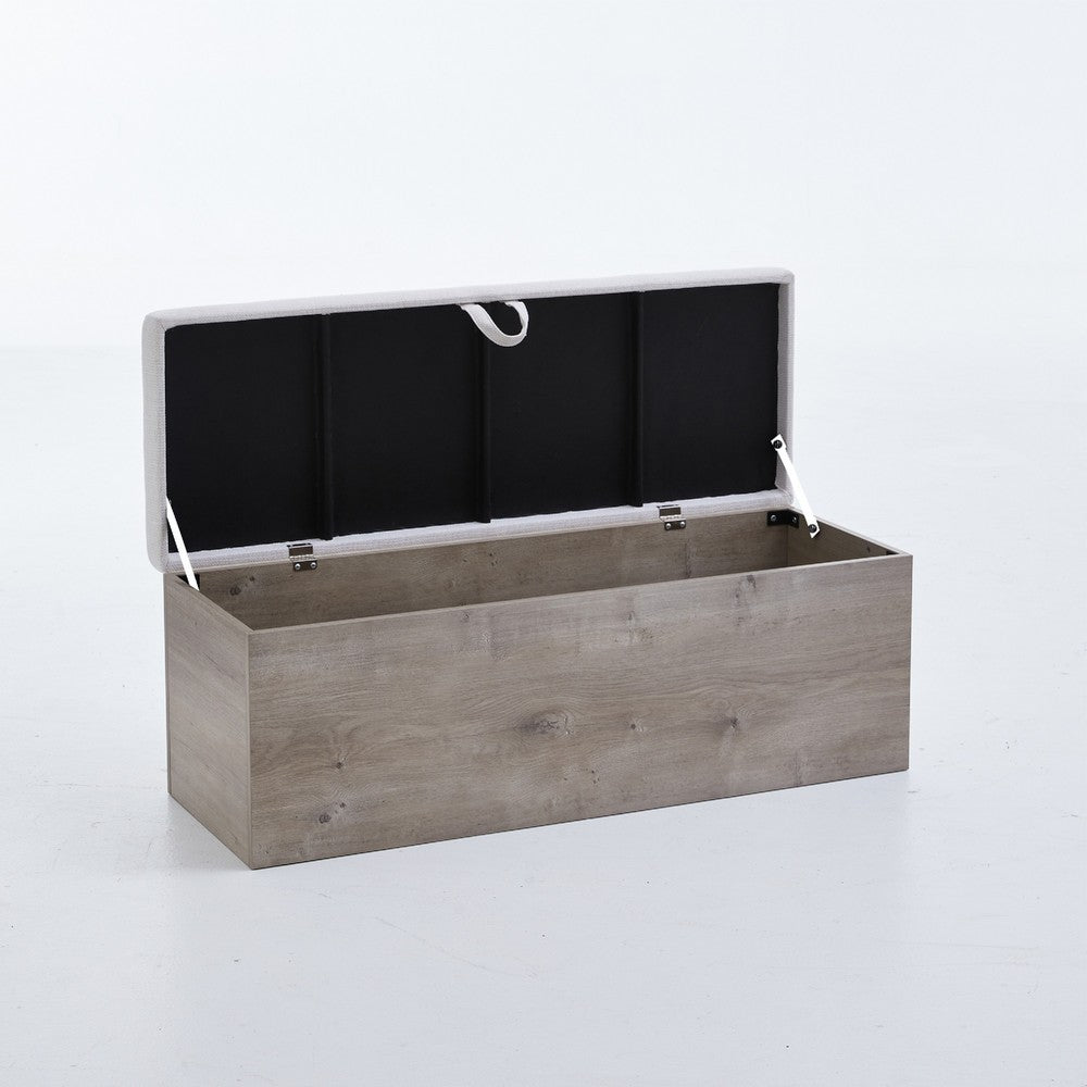 Sely Bench with Flip Top Storage | 46" Padded Ivory Seat | Light Gray