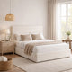 Welz Queen Size Bed with Tall Headboard | Pearl White Chenille Upholstery
