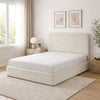 Welz Queen Size Bed with Tall Headboard | Pearl White Chenille Upholstery