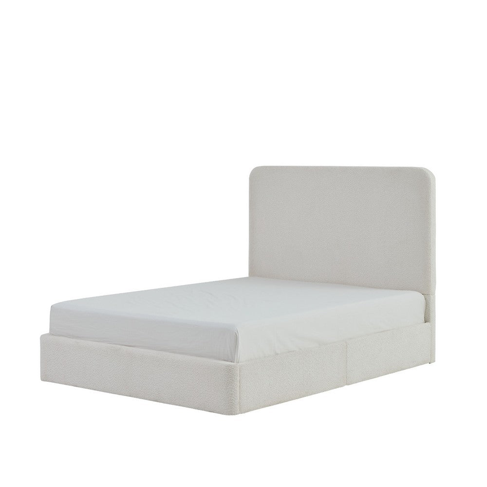 Welz King Size Bed with Tall Headboard | Pearl White Chenille Upholstery