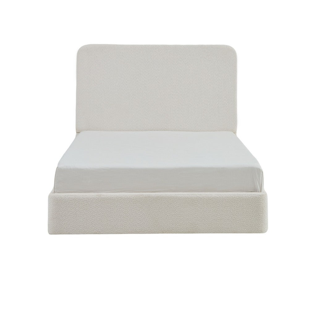 Welz King Size Bed with Tall Headboard | Pearl White Chenille Upholstery