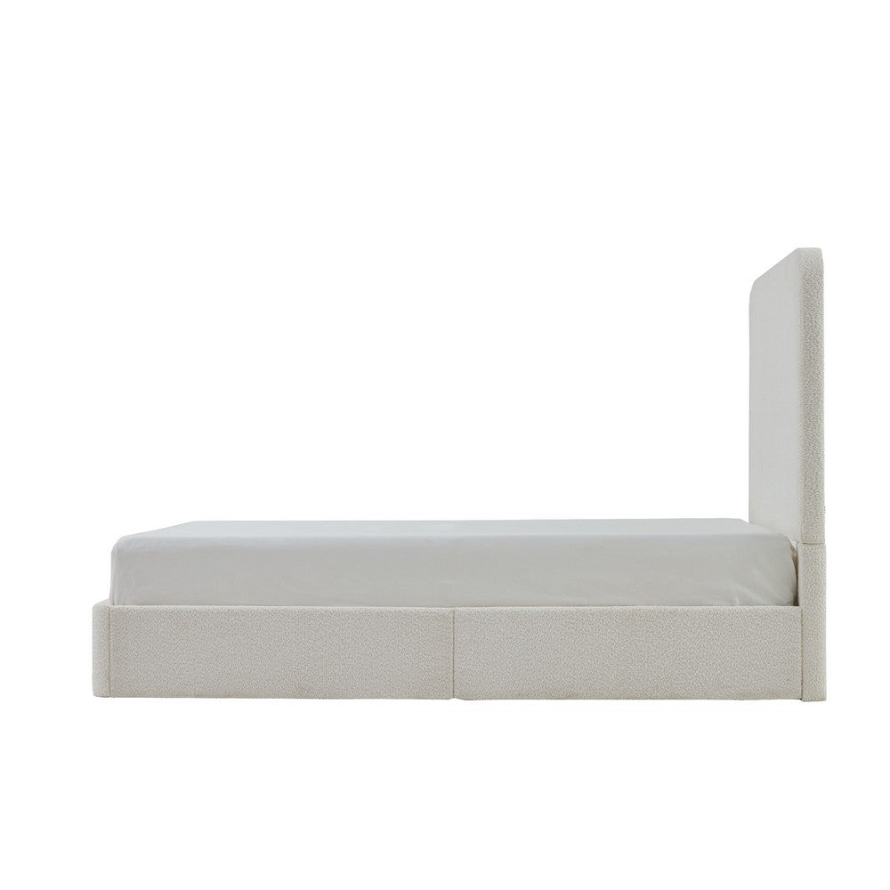 Welz King Size Bed with Tall Headboard | Pearl White Chenille Upholstery