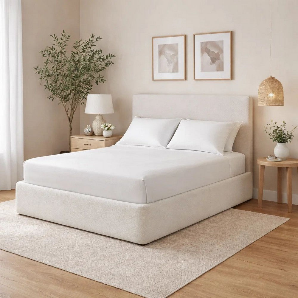 Welz King Size Bed with Tall Headboard | Pearl White Chenille Upholstery