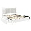 Deny Queen Size Bed | 2 Drawers | Channel Tufted Ivory Boucle Upholstery