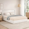 Deny Queen Size Bed | 2 Drawers | Channel Tufted Ivory Boucle Upholstery