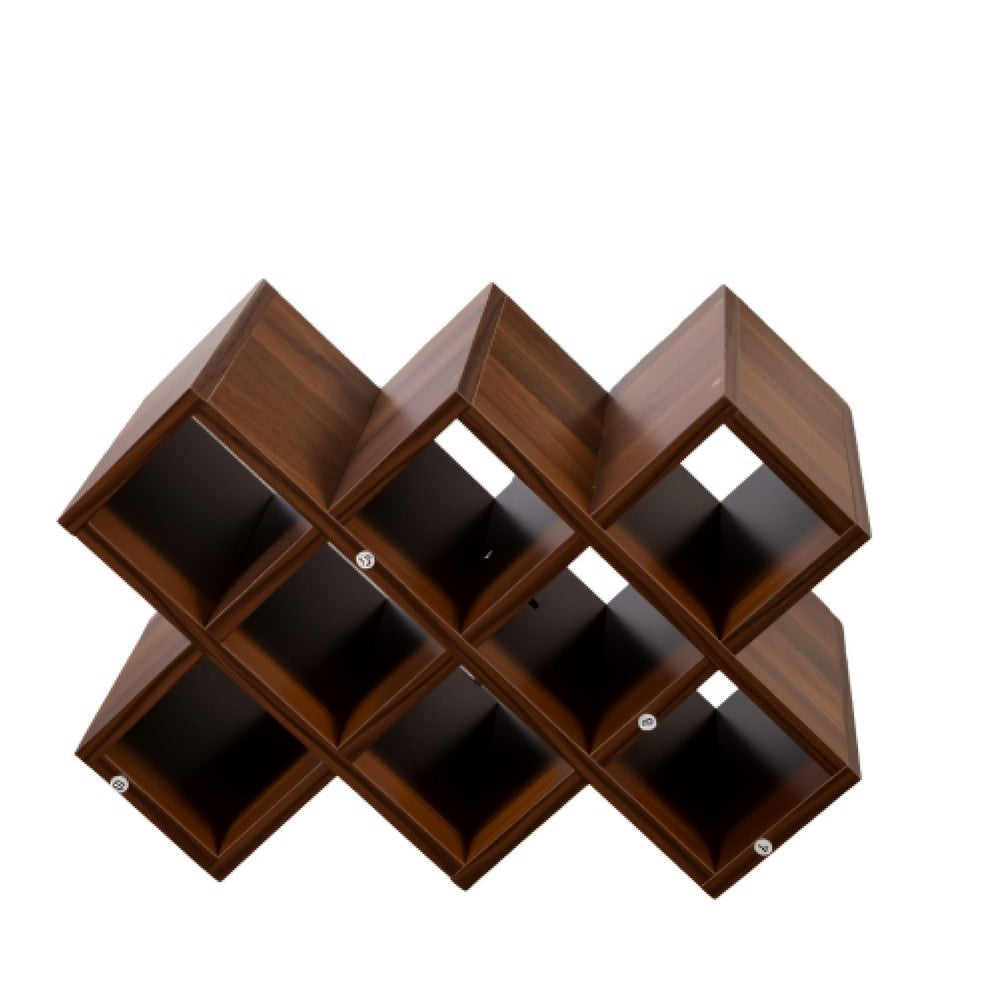 Wall Mounted Bar 3 Tier Bottle Wine Rack w Glass Holder | Walnut Brown