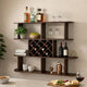 Wall Mounted Bar 3 Tier Bottle Wine Rack w Glass Holder | Walnut Brown