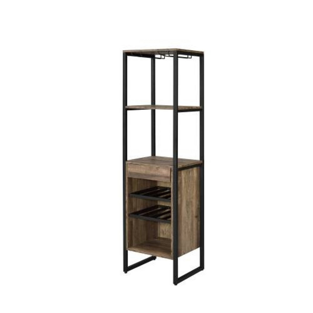 Nery Wine Rack with 1 Drawer & 3 Shelves | 69" | Weathered Oak Brown