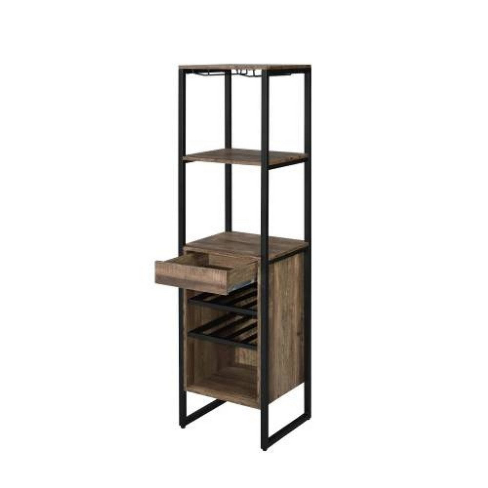 Nery Wine Rack with 1 Drawer & 3 Shelves | 69" | Weathered Oak Brown