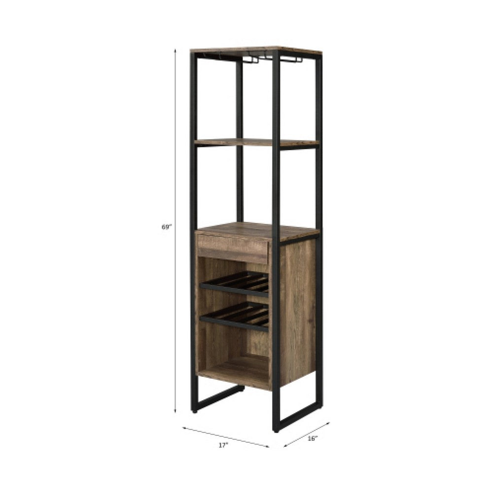 Nery Wine Rack with 1 Drawer & 3 Shelves | 69" | Weathered Oak Brown