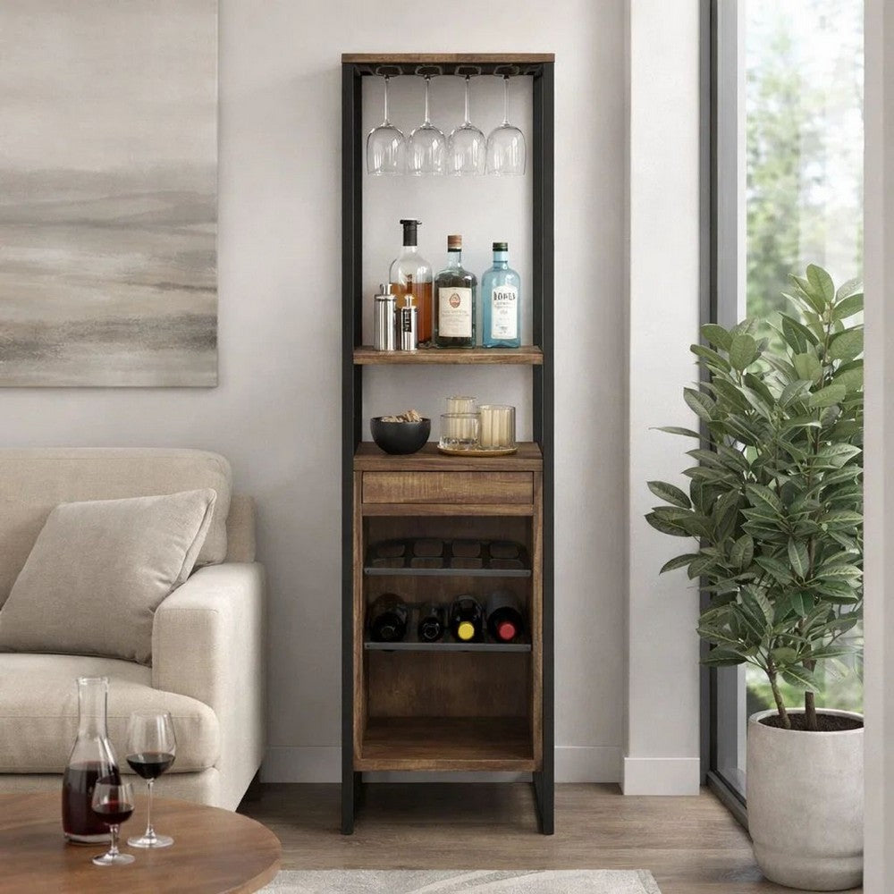 Nery Wine Rack with 1 Drawer & 3 Shelves | 69" | Weathered Oak Brown
