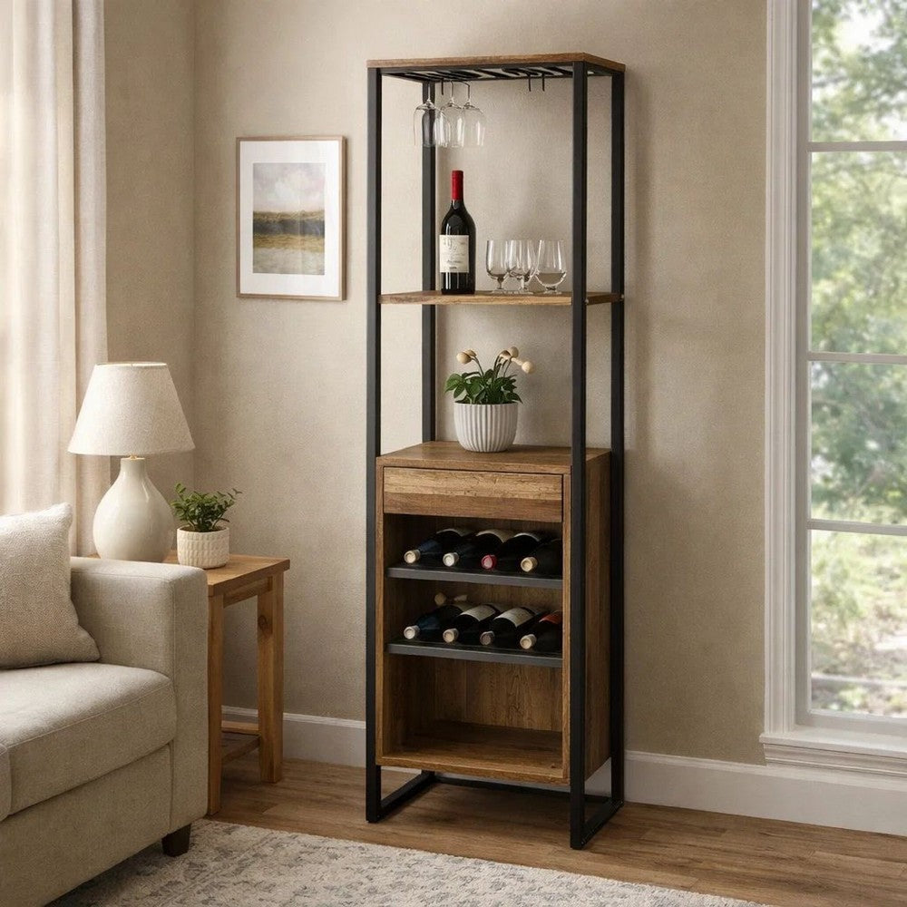 Nery Wine Rack with 1 Drawer & 3 Shelves | 69" | Weathered Oak Brown