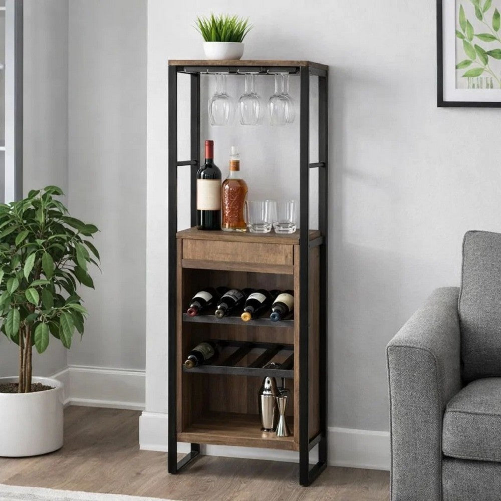 Nery Wine Rack with 1 Drawer & 3 Shelves | 69" | Weathered Oak Brown