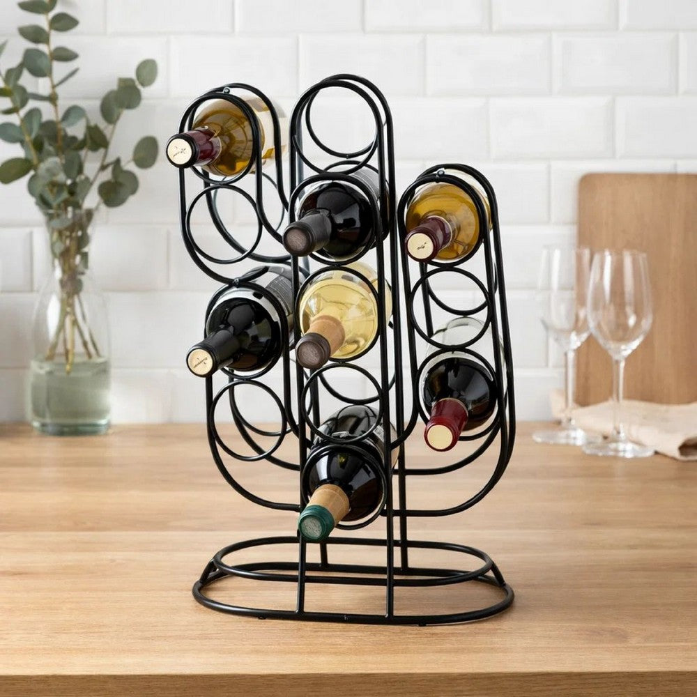 13 Bottles Countertop Wine Rack | 23" | Cactus Shaped Black Metal Frame