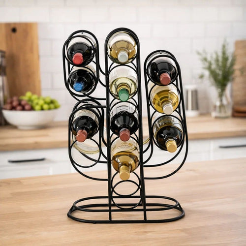 13 Bottles Countertop Wine Rack | 23" | Cactus Shaped Black Metal Frame