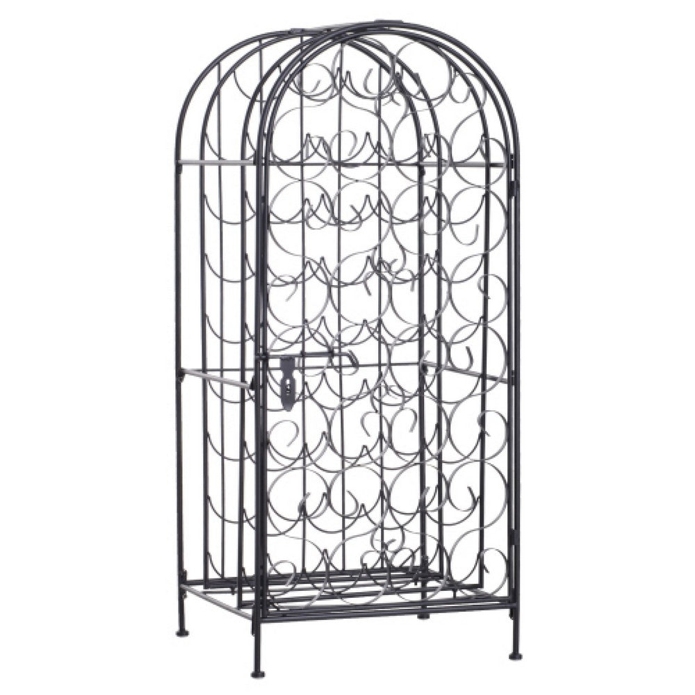Homy Wine Rack Cabinet with Lock | Holds 35 Bottles | Black Wrought Iron