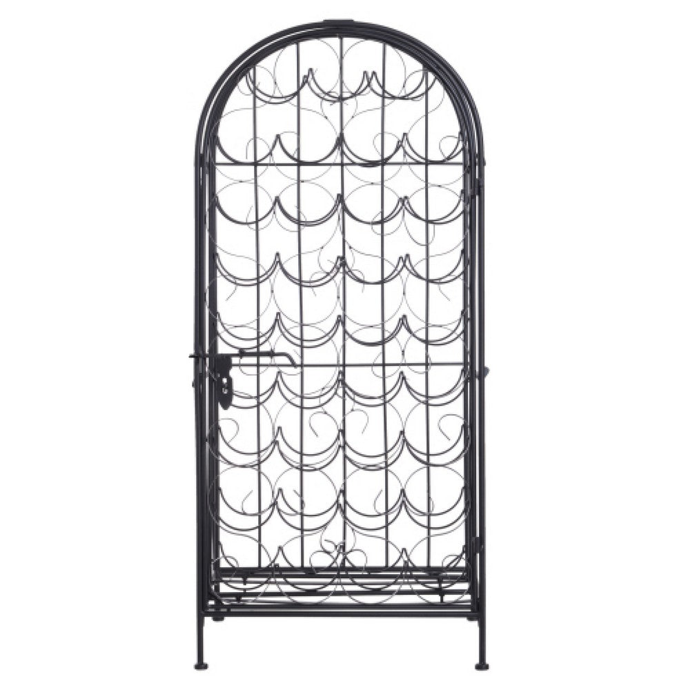 Homy Wine Rack Cabinet with Lock | Holds 35 Bottles | Black Wrought Iron