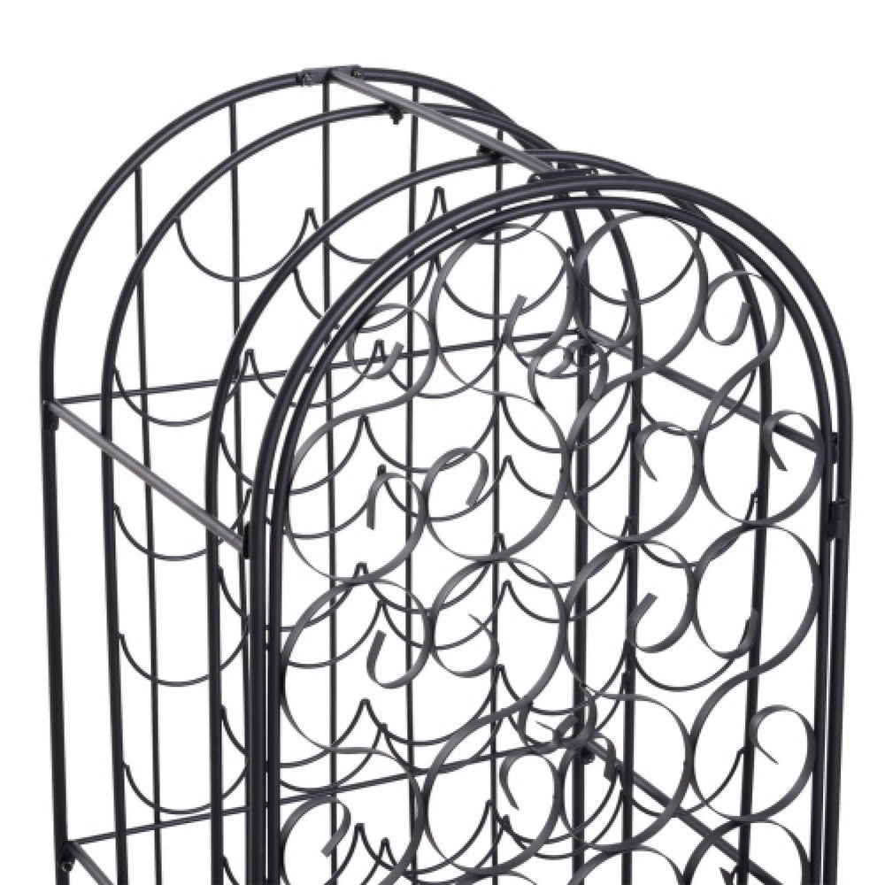 Homy Wine Rack Cabinet with Lock | Holds 35 Bottles | Black Wrought Iron
