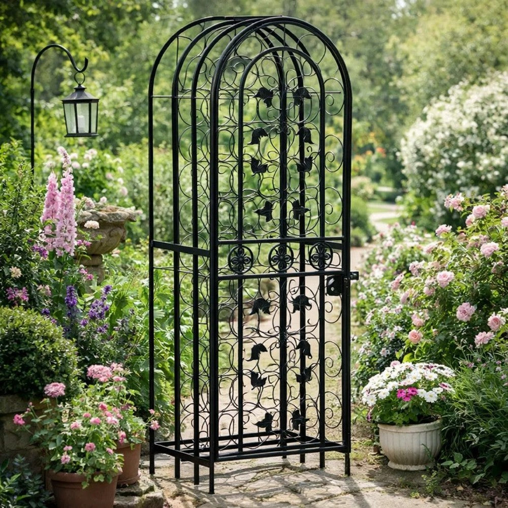 Homy Wine Rack Cabinet with Lock | Holds 35 Bottles | Black Wrought Iron