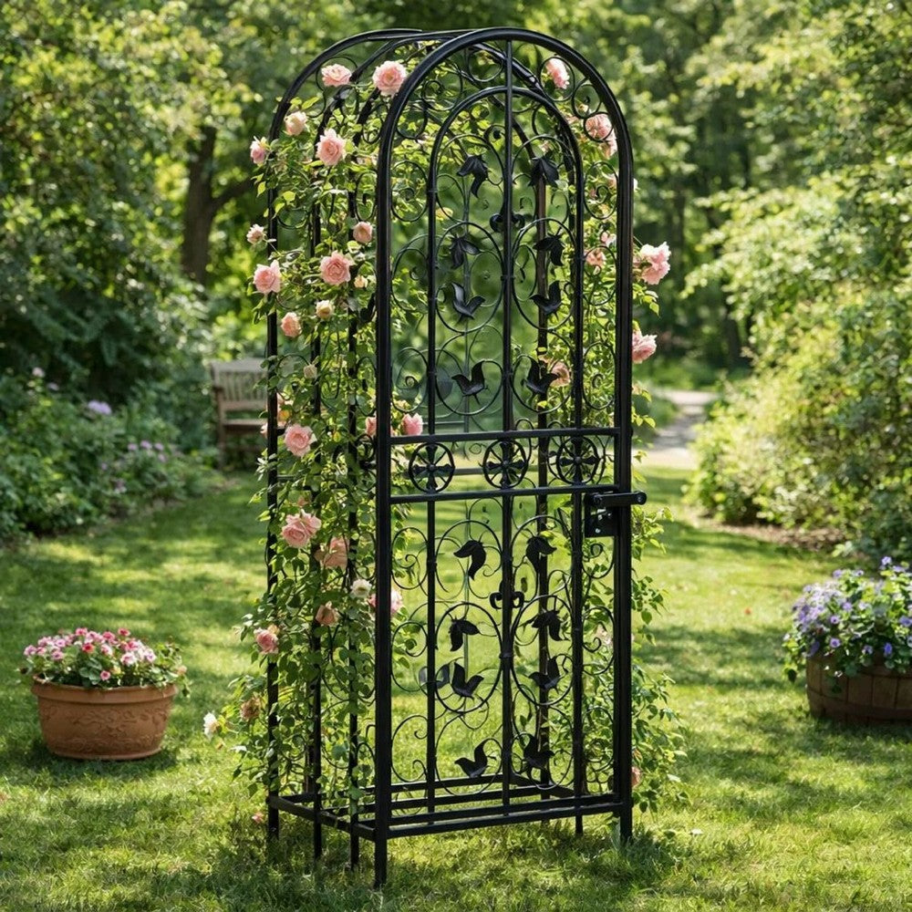 Homy Wine Rack Cabinet with Lock | Holds 35 Bottles | Black Wrought Iron