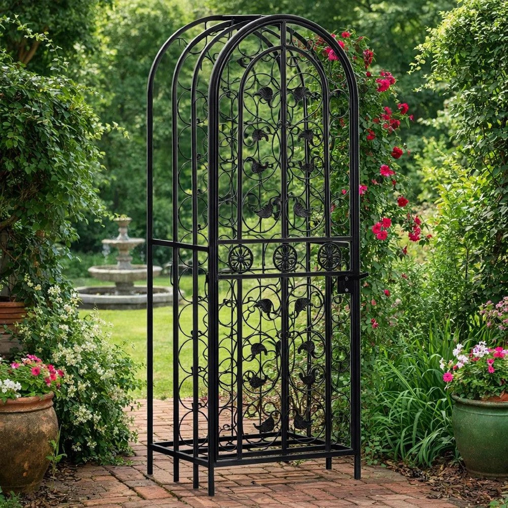 Homy Wine Rack Cabinet with Lock | Holds 35 Bottles | Black Wrought Iron