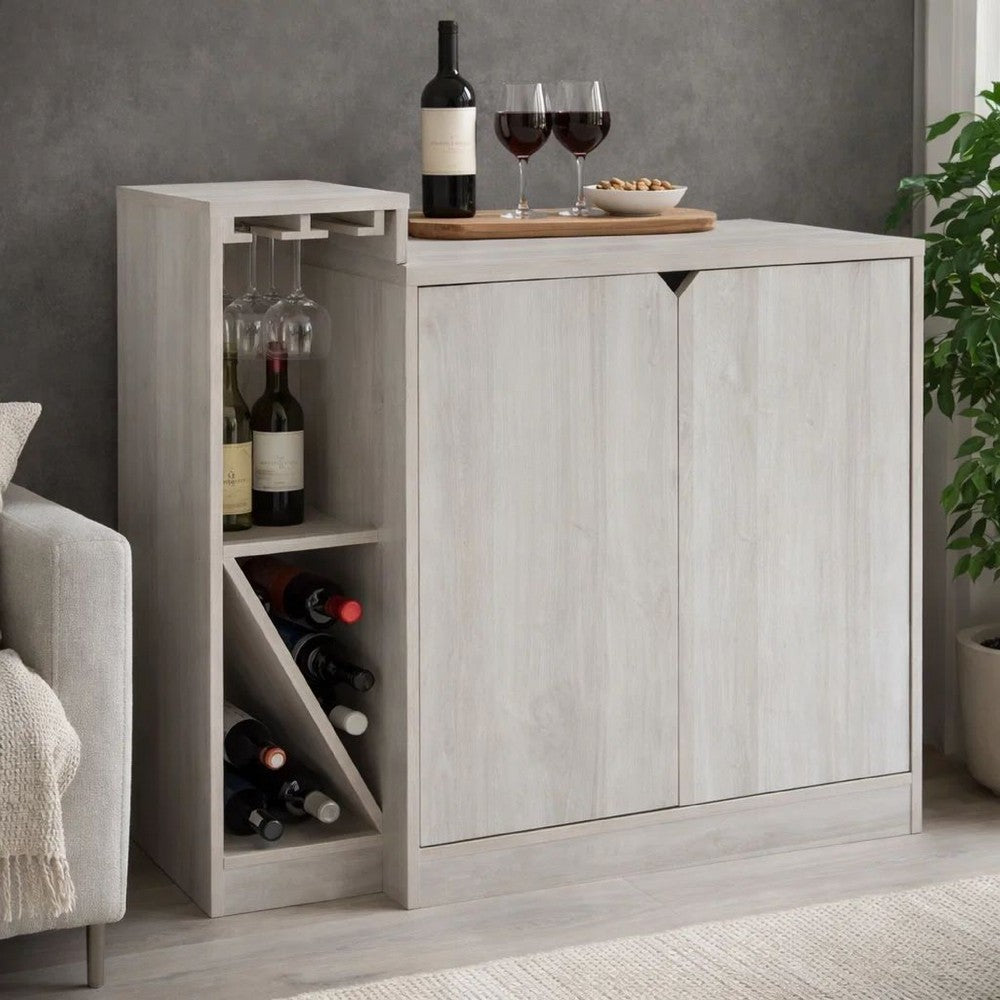 Wine Bottle Display Bar Cabinet | Holds 4 Bottles | Oak White Wood Finish