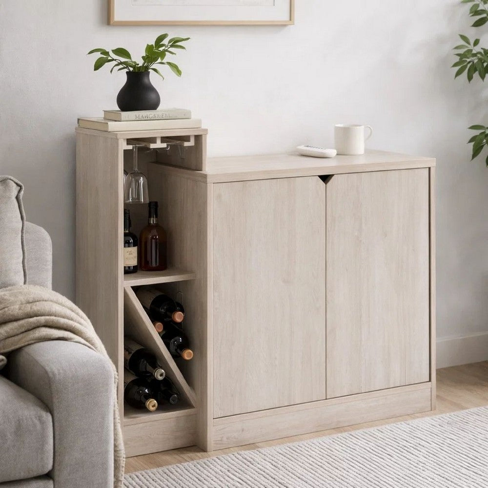 Wine Bottle Display Bar Cabinet | Holds 4 Bottles | Oak White Wood Finish