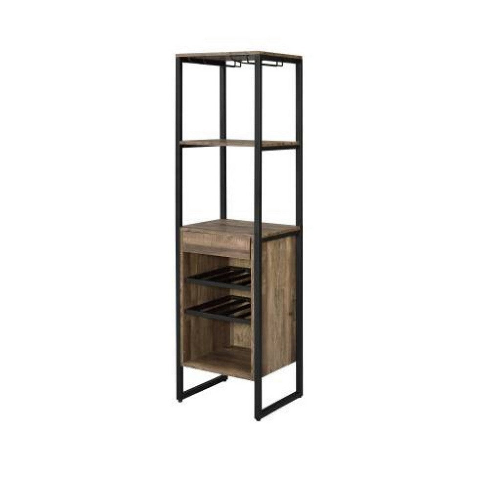 Nery Wine Rack with 1 Drawer & 3 Shelves | 70" | Weathered Oak Brown